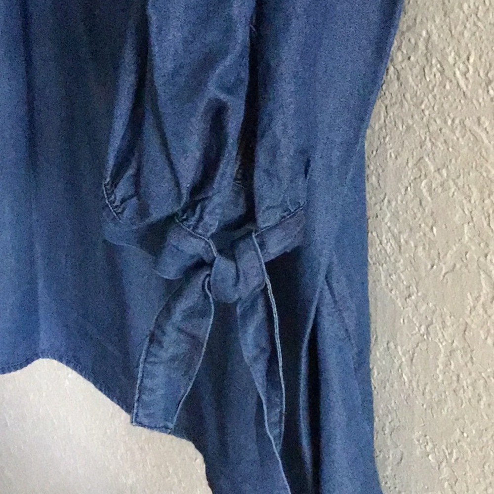 FEMININE DENIM BLUE OFF SHOULDER DETAILS W/OPEN SHOULDER, GATHERED SLEEVES XL - Picture 3 of 7